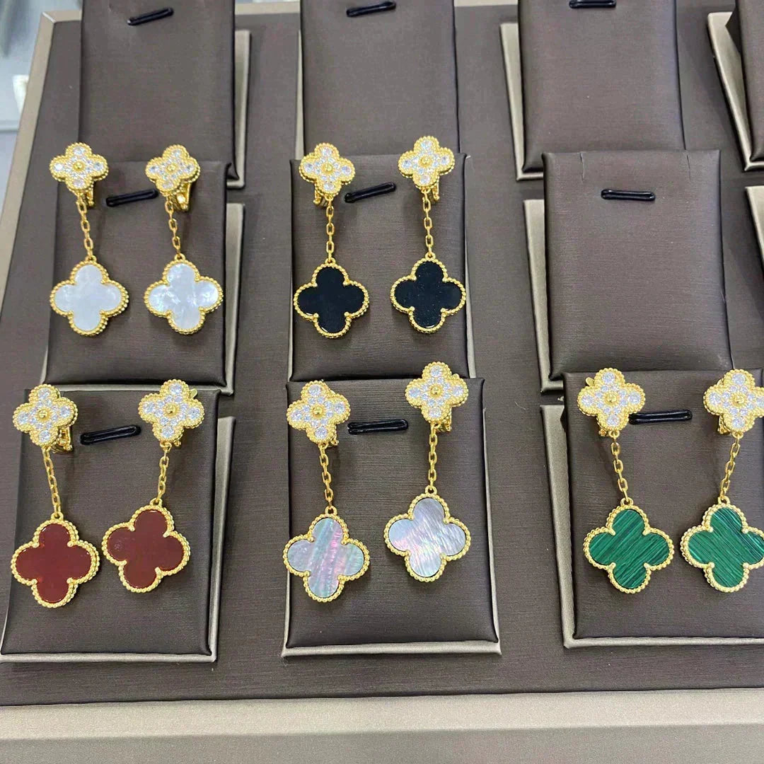 ¡®Veyra Jewelry¡¯CLOVER 2 MOTIFS DIAMOND EARRINGS (MULTIPLE CHOICESç´