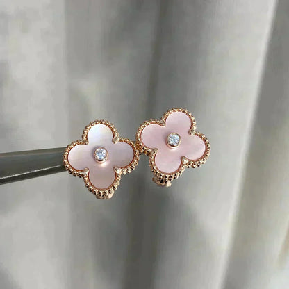 ¡®Veyra Jewelry¡¯CLOVER MEDIUM 1 MOTIFS  PINK MOP DIAMOND EARRINGS