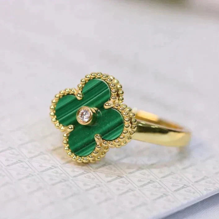 ¡®Veyra Jewelry¡¯CLOVER MALACHITE RING GOLD DIAMOND
