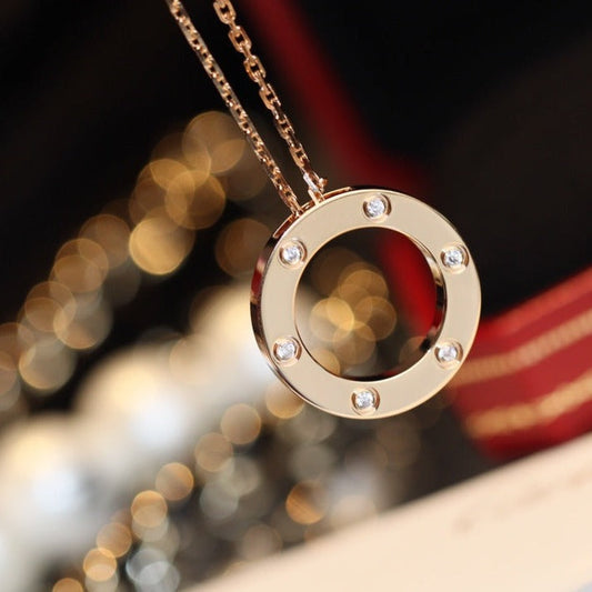 ¡®Veyra Jewelry¡¯LOVE NECKLACE 16MM 6 DIAMONDS PINK GOLD