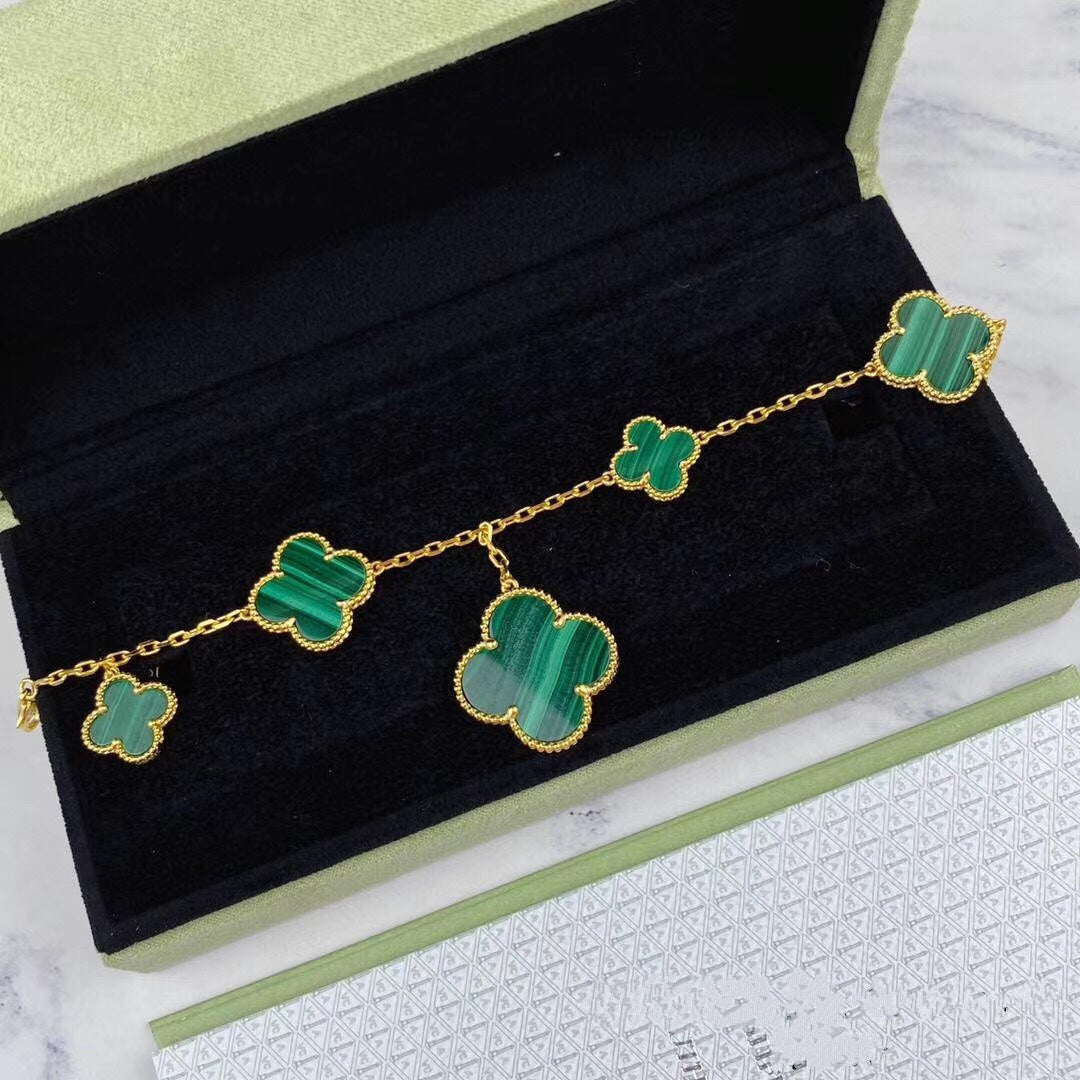 ¡®Veyra Jewelry¡¯MAGIC CLOVER MALACHITE GOLD BRACELET 5 MOTIFS