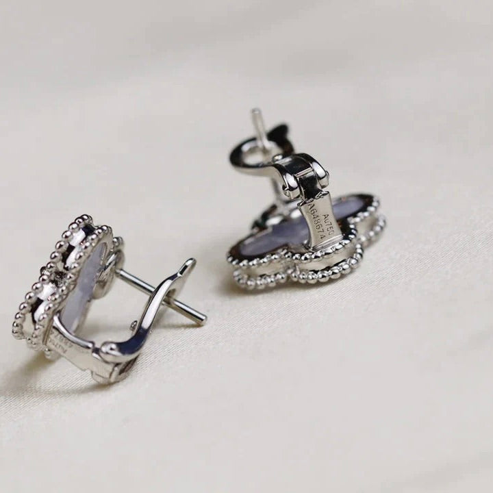 ¡®Veyra Jewelry¡¯CLOVER MEDIUM 1 MOTIFS  WHITE MOP EARRINGS SILVER