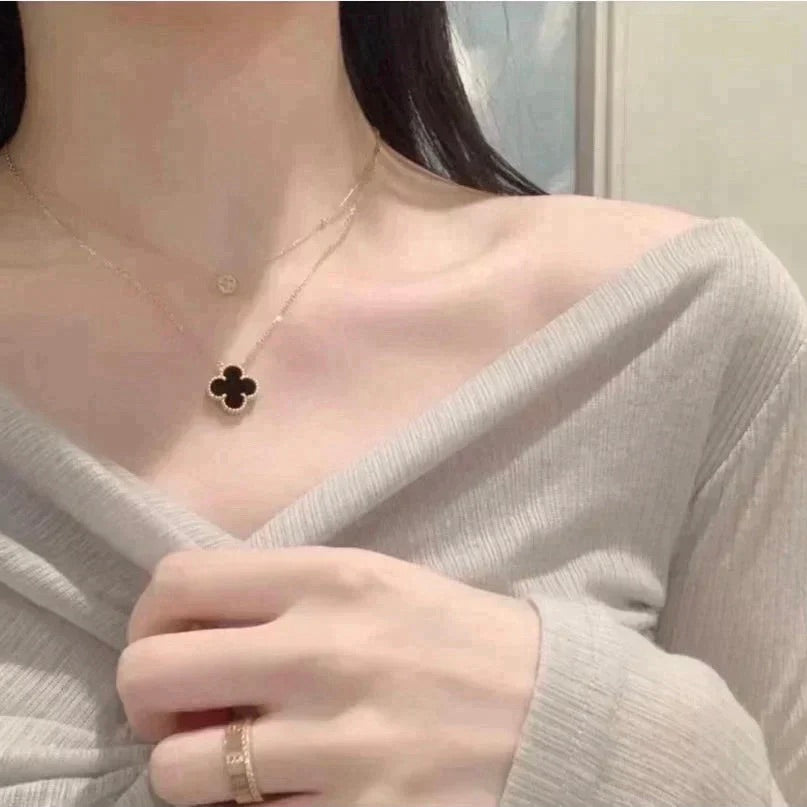 ¡®Veyra Jewelry¡¯CLOVER 15MM BLACK ONYX SINGLE FLOWER NECKLACE