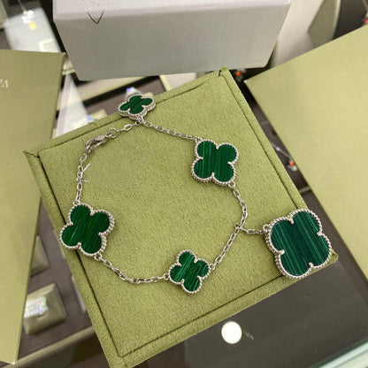 ¡®Veyra Jewelry¡¯CLOVER 5 MOTIFS SIVLER MALACHITE BRACELET