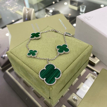 ¡®Veyra Jewelry¡¯CLOVER 5 MOTIFS SIVLER MALACHITE BRACELET
