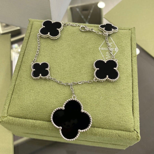 ¡®Veyra Jewelry¡¯CLOVER 5 MOTIFS SIVLER ONYX BRACELET
