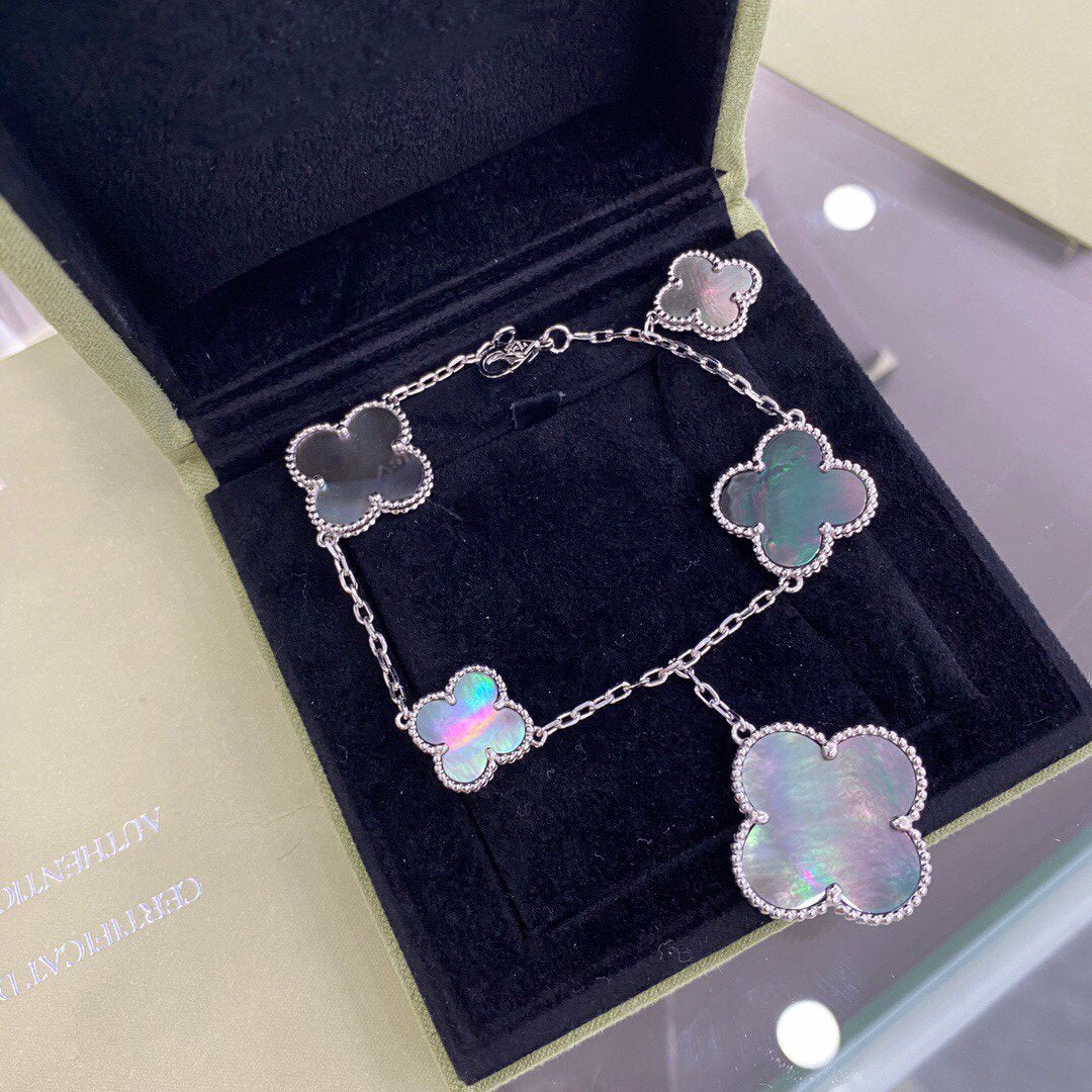 ¡®Veyra Jewelry¡¯CLOVER 5 MOTIFS SIVLER DARK MOP BRACELET