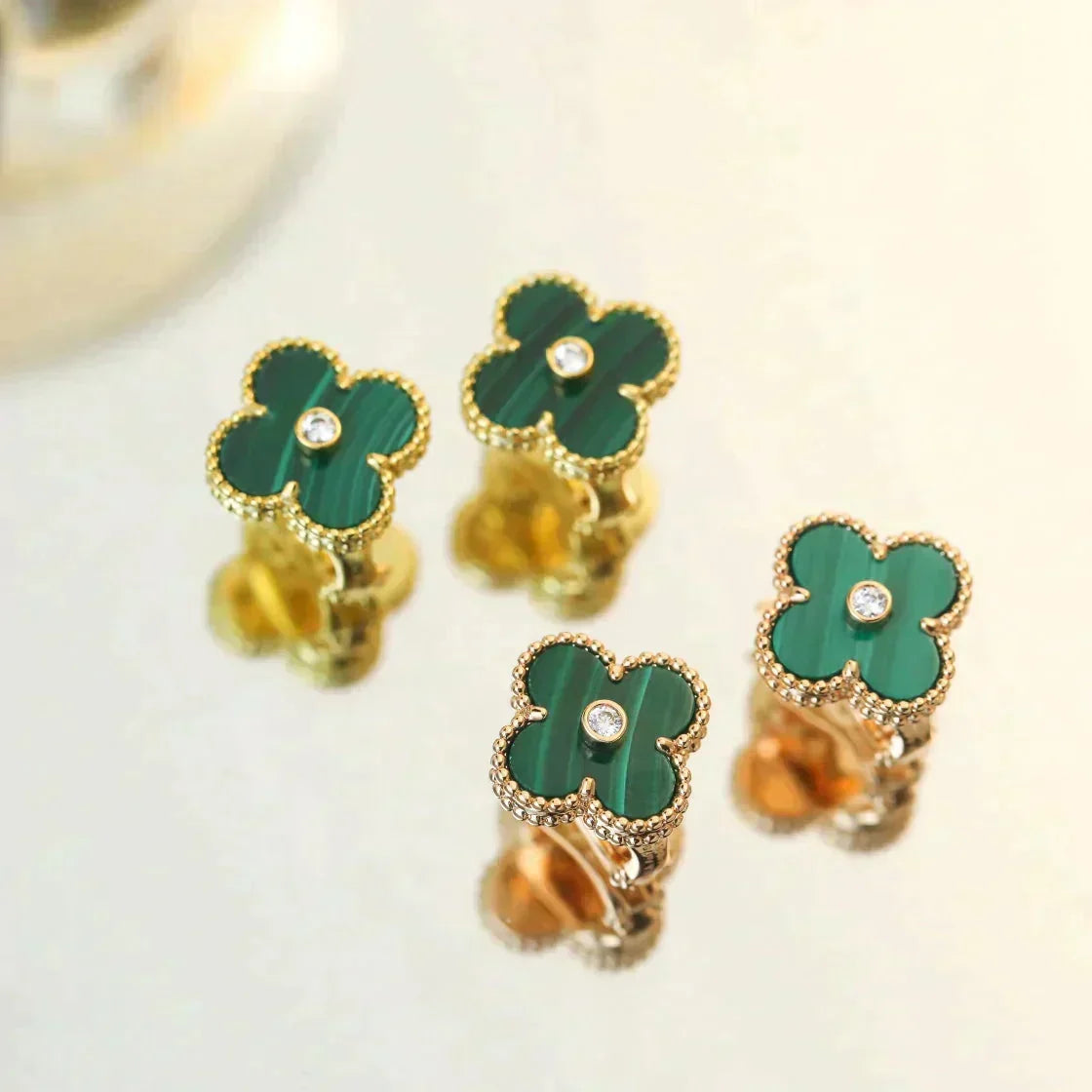 ¡®Veyra Jewelry¡¯CLOVER MEDIUM 1 MOTIFS MALACHITE DIAMOND EARRINGS