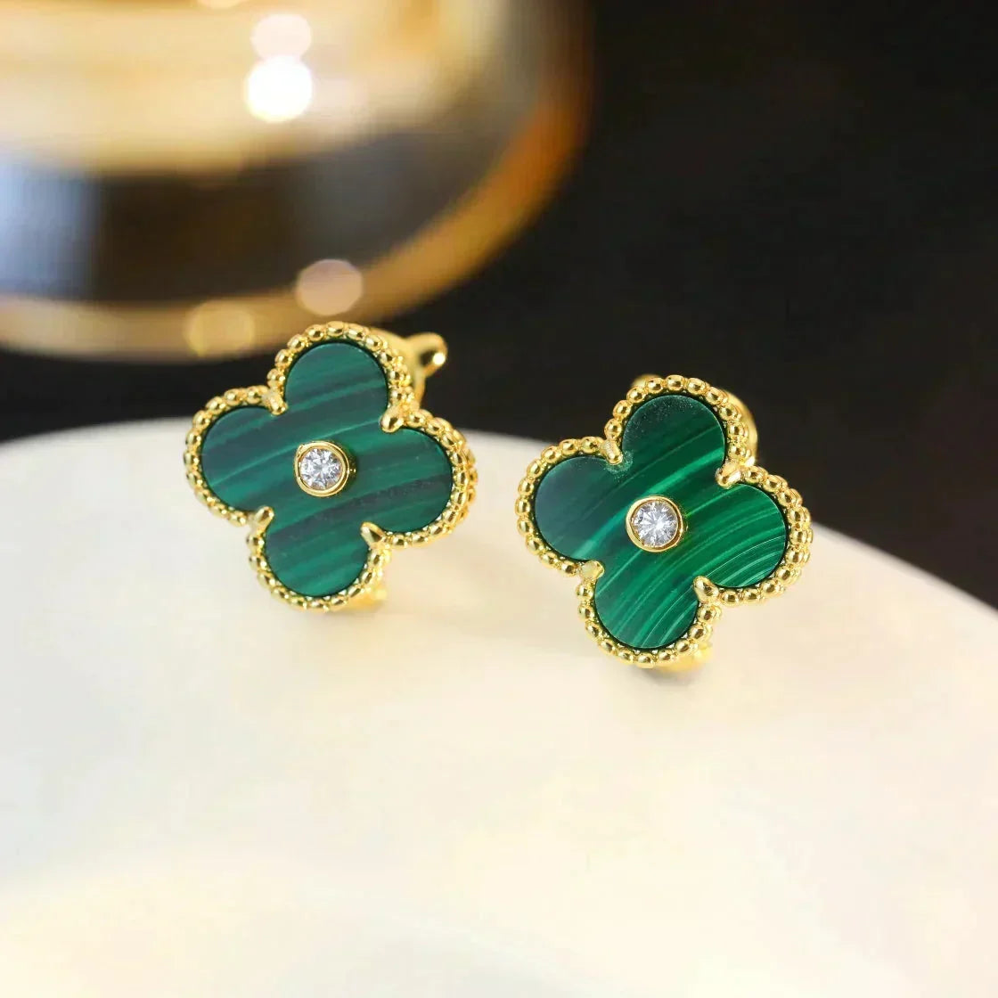 ¡®Veyra Jewelry¡¯CLOVER MEDIUM 1 MOTIFS MALACHITE DIAMOND EARRINGS
