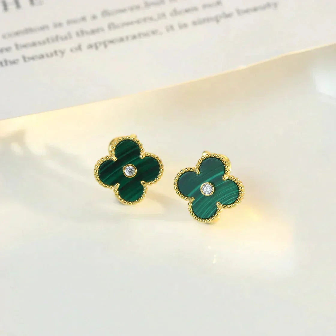 ¡®Veyra Jewelry¡¯CLOVER MEDIUM 1 MOTIFS MALACHITE DIAMOND EARRINGS