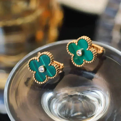 ¡®Veyra Jewelry¡¯CLOVER MEDIUM 1 MOTIFS MALACHITE DIAMOND EARRINGS