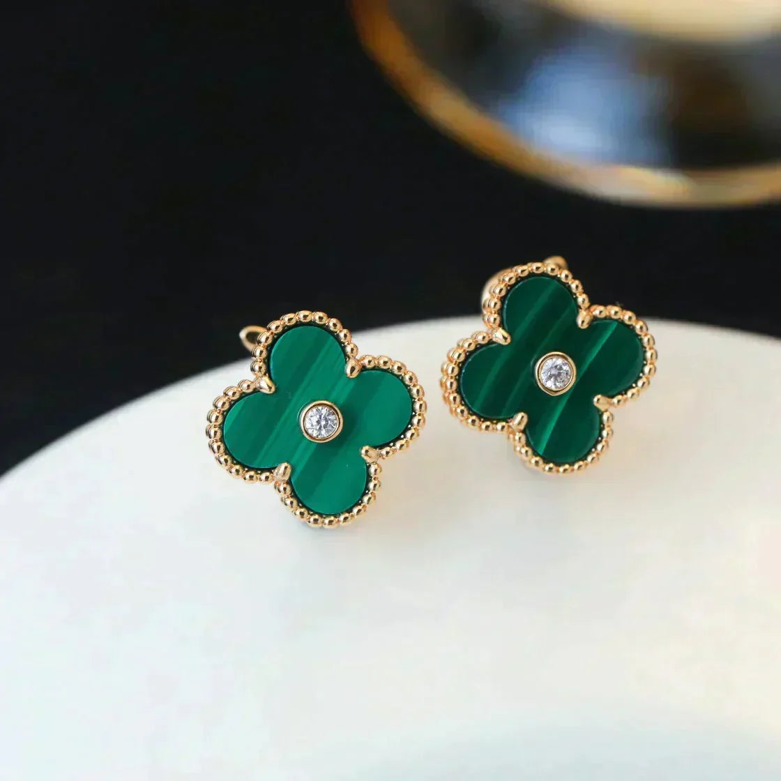 ¡®Veyra Jewelry¡¯CLOVER MEDIUM 1 MOTIFS MALACHITE DIAMOND EARRINGS