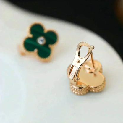 ¡®Veyra Jewelry¡¯CLOVER MEDIUM 1 MOTIFS MALACHITE DIAMOND EARRINGS
