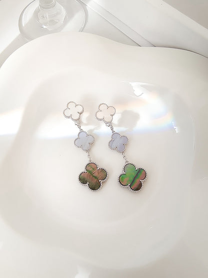 ¡®Veyra Jewelry¡¯CLOVER 3 MOTIFS CHALCEDONY DARK MOP SILVER EARRINGS