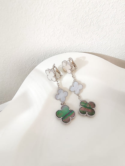 ¡®Veyra Jewelry¡¯CLOVER 3 MOTIFS CHALCEDONY DARK MOP SILVER EARRINGS