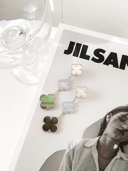 ¡®Veyra Jewelry¡¯CLOVER 3 MOTIFS CHALCEDONY DARK MOP SILVER EARRINGS