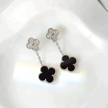 ¡®Veyra Jewelry¡¯CLOVER 2 MOTIFS  DIAMOND ONYX EARRINGS SILVER
