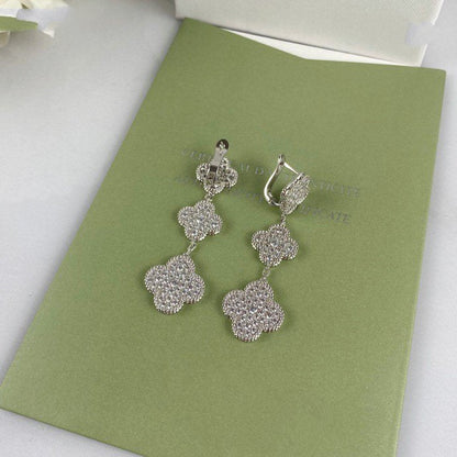 ¡®Veyra Jewelry¡¯CLOVER 3 MOTIF DIAMOND SILVER DROP EARRINGS