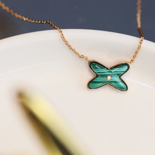 ¡®Veyra Jewelry¡¯JEUX MALACHITE 1 DIAMOND PINK GOLD NECKLACE