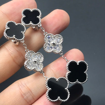 ¡®Veyra Jewelry¡¯CLOVER 3 MOTIF DIAMOND ONYX SILVER EARRINGS