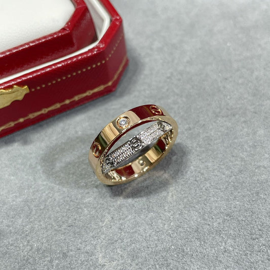 ¡®Veyra Jewelry¡¯LOVE PINK GOLD SILVER DIAMOND DOUBLE RING