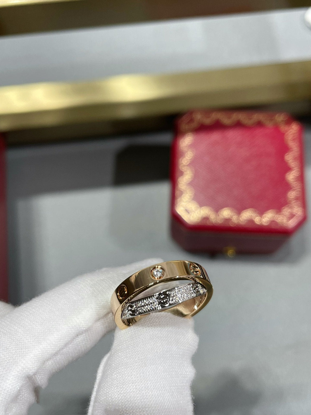 ¡®Veyra Jewelry¡¯LOVE PINK GOLD SILVER DIAMOND DOUBLE RING