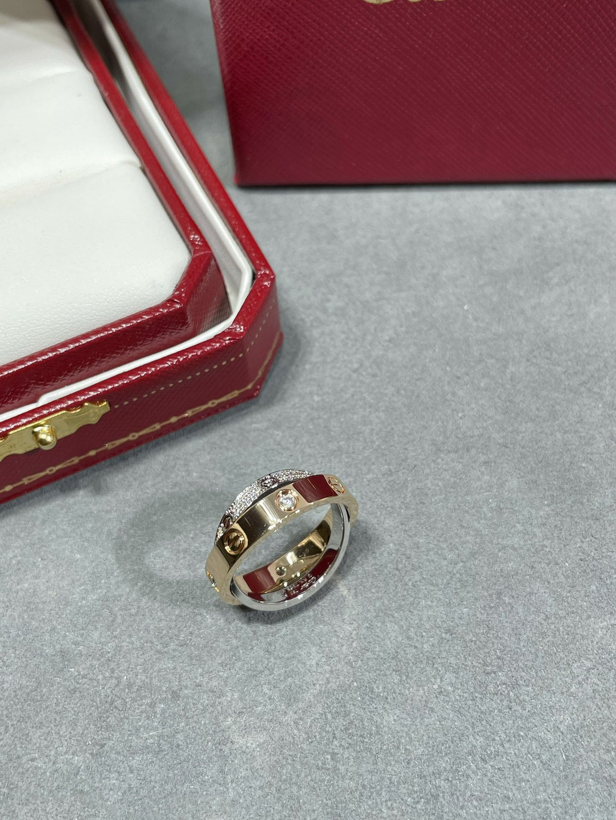 ¡®Veyra Jewelry¡¯LOVE PINK GOLD SILVER DIAMOND DOUBLE RING