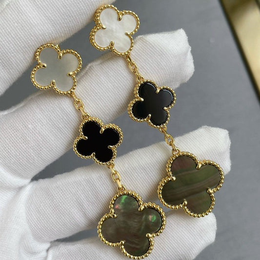 ¡®Veyra Jewelry¡¯CLOVER 3 MOTIF MOP ONYX DARK MOP PINK GOLD EARRINGS