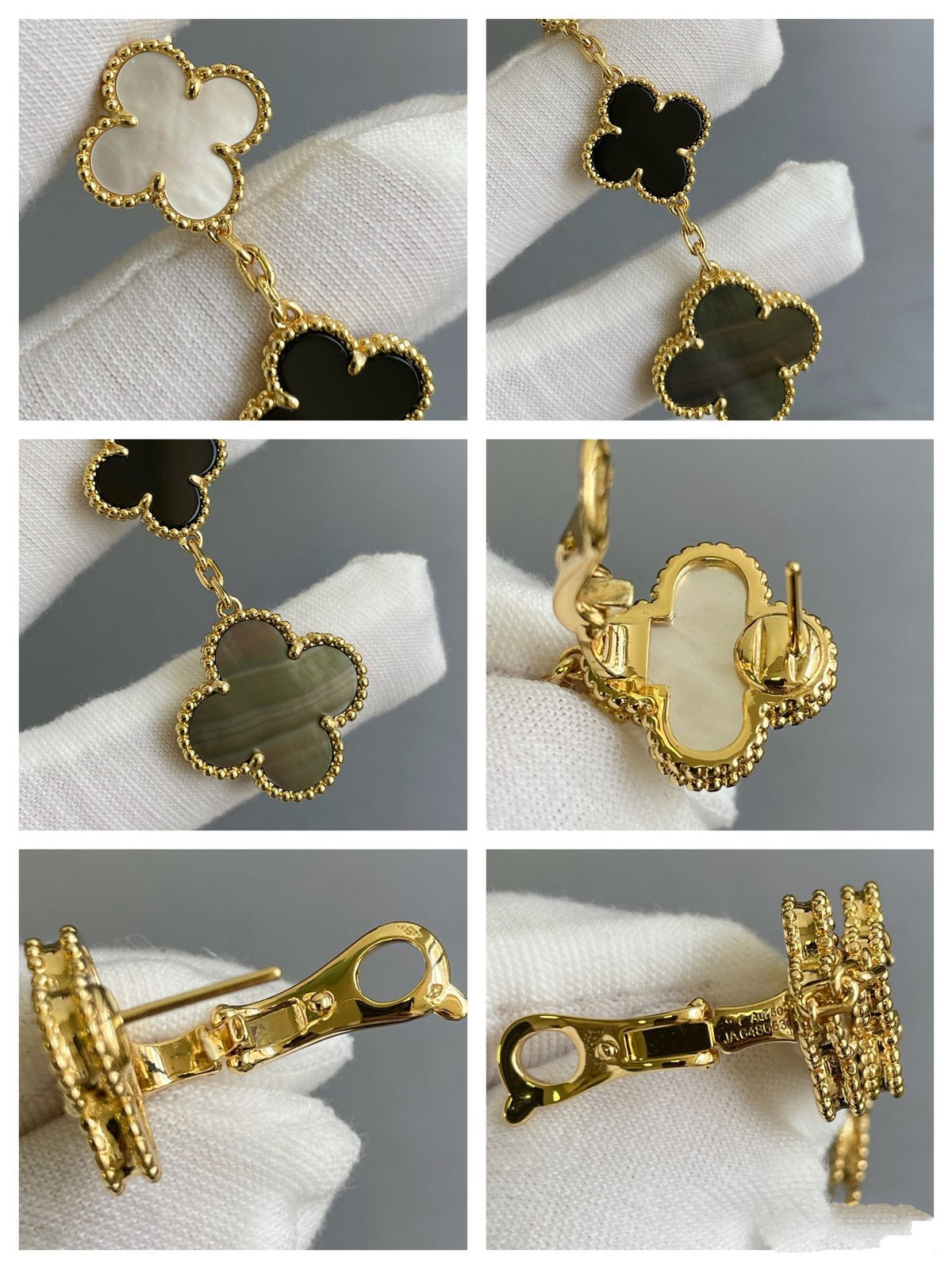 ¡®Veyra Jewelry¡¯CLOVER 3 MOTIF MOP ONYX DARK MOP PINK GOLD EARRINGS