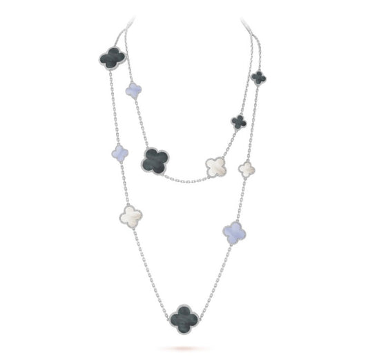 ¡®Veyra Jewelry¡¯CLOVER 16 MOTIF CHALCEDONY MOP SILVER NECKLACE