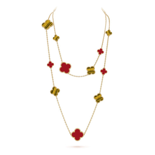 ¡®Veyra Jewelry¡¯CLOVER 16 MOTIF CARNELIAN TIGER EYE ROSE GOLD NECKLACE