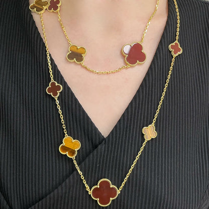 ¡®Veyra Jewelry¡¯CLOVER 16 MOTIF CARNELIAN TIGER EYE ROSE GOLD NECKLACE