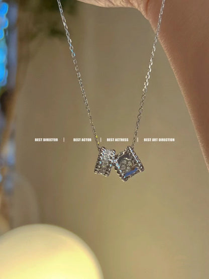 ¡®Veyra Jewelry¡¯PERLEE DOUBLE PENDANT SILVER DIAMOND NECKLACE