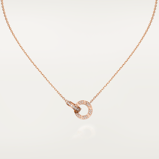 ¡®Veyra Jewelry¡¯LOVE 7.6MM NECKLACE ROSE GOLD AND SILVER  FULL DIAMOND