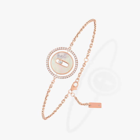 [Veyra Jewelry]LUCKY MOVE WHITE MOTHER OF PEARL PINK GOLD DIAMOND BRACELET(Adjustable)