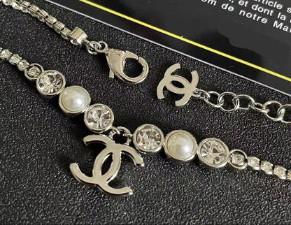 [Veyra Jewelry]Double C Necklace with Pearls & Cubic Zirconia