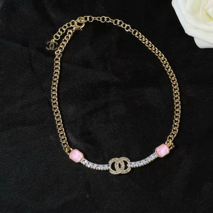 [Veyra Jewelry]Pink Sugar Cube Double CC Crystal Choker