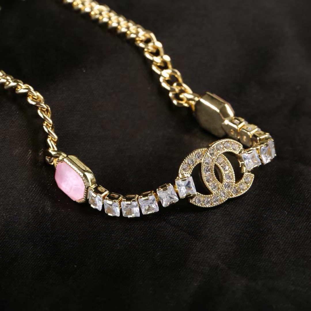 [Veyra Jewelry]Pink Sugar Cube Double CC Crystal Choker