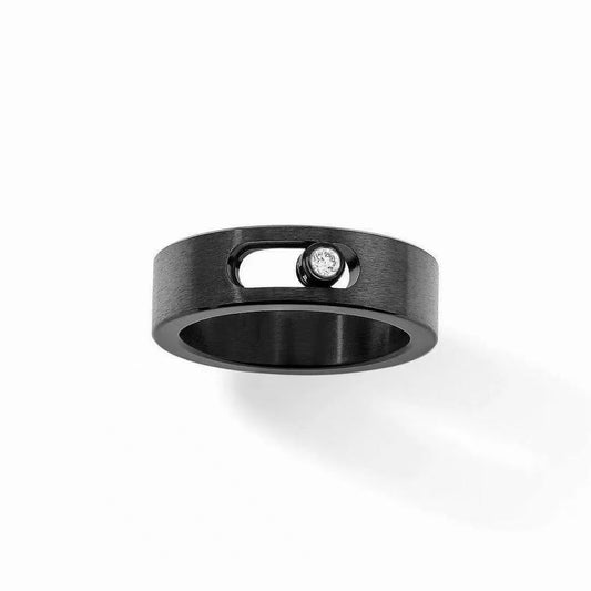 [Veyra Jewelry]Black Titanium Ring with Single Sliding Diamond (Men's Style)