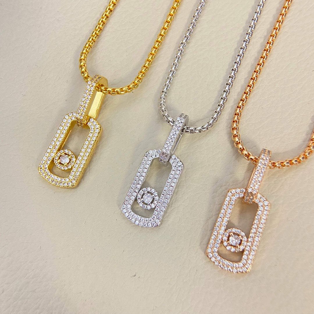 [Veyra Jewelry] So Move Diamond‑Set Paper‑Clip Sliding Necklace