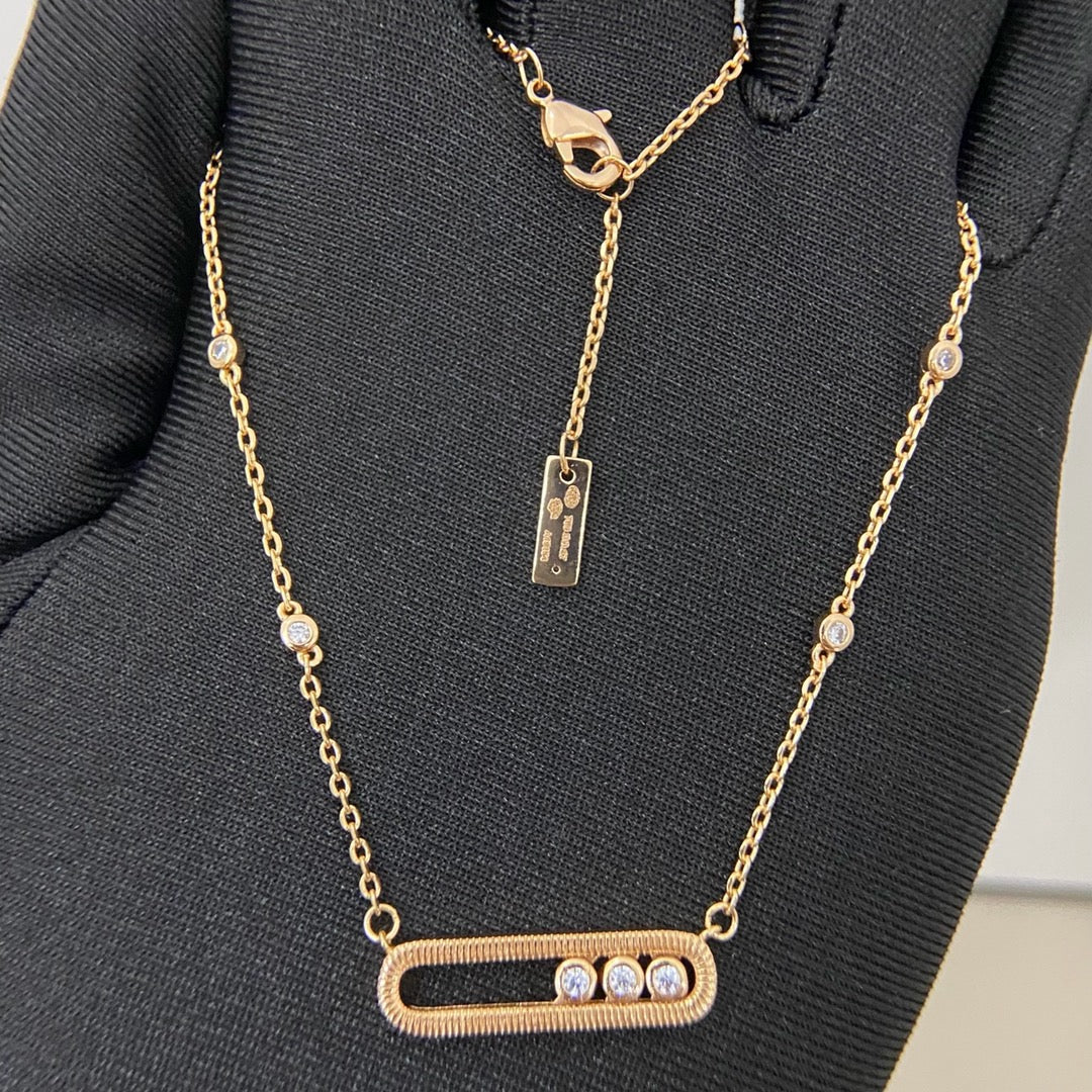 [Veyra Jewelry] Baby Move Pavé Diamond‑Set Three‑Stone Sliding Necklace