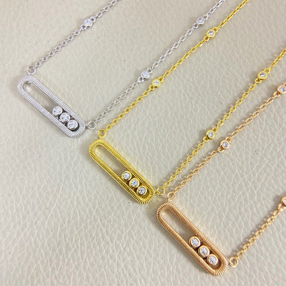 [Veyra Jewelry] Baby Move Pavé Diamond‑Set Three‑Stone Sliding Necklace
