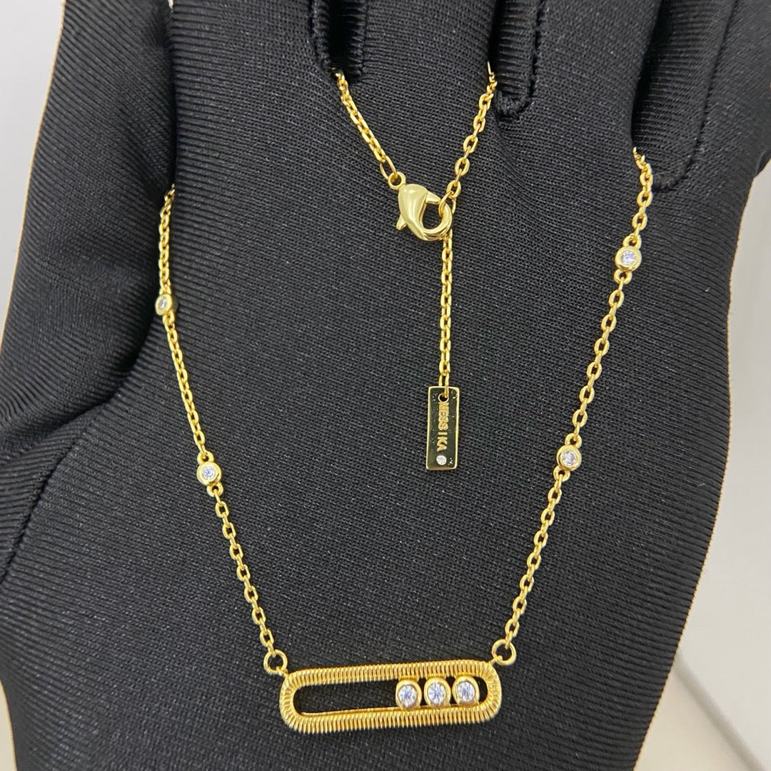 [Veyra Jewelry] Baby Move Pavé Diamond‑Set Three‑Stone Sliding Necklace