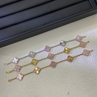 [Veyra Jewelry]Vintage Alhambra Pink MOP & Guilloché 5‑Flower Bracelet