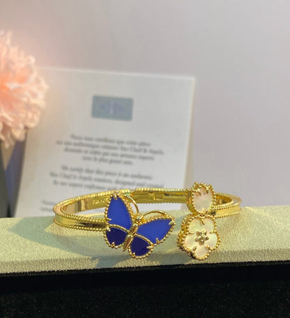 ¡®Veyra Jewelry¡¯Lucky Alhambra Butterfly & Clover Open Bangle, Blue Onyx & White MOP Gold‑Tone