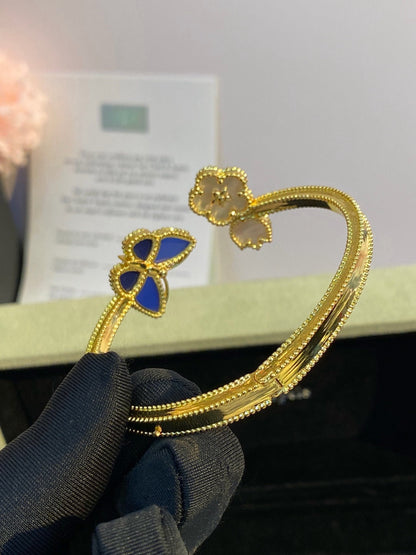 ¡®Veyra Jewelry¡¯Lucky Alhambra Butterfly & Clover Open Bangle, Blue Onyx & White MOP Gold‑Tone