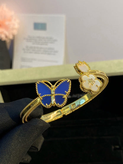 ¡®Veyra Jewelry¡¯Lucky Alhambra Butterfly & Clover Open Bangle, Blue Onyx & White MOP Gold‑Tone