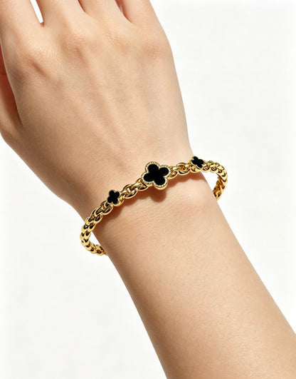 ¡®Veyra Jewelry¡¯Vintage Alhambra 3‑Flower Open Cuff, Black Onyx Gold‑Tone Chain Bangle