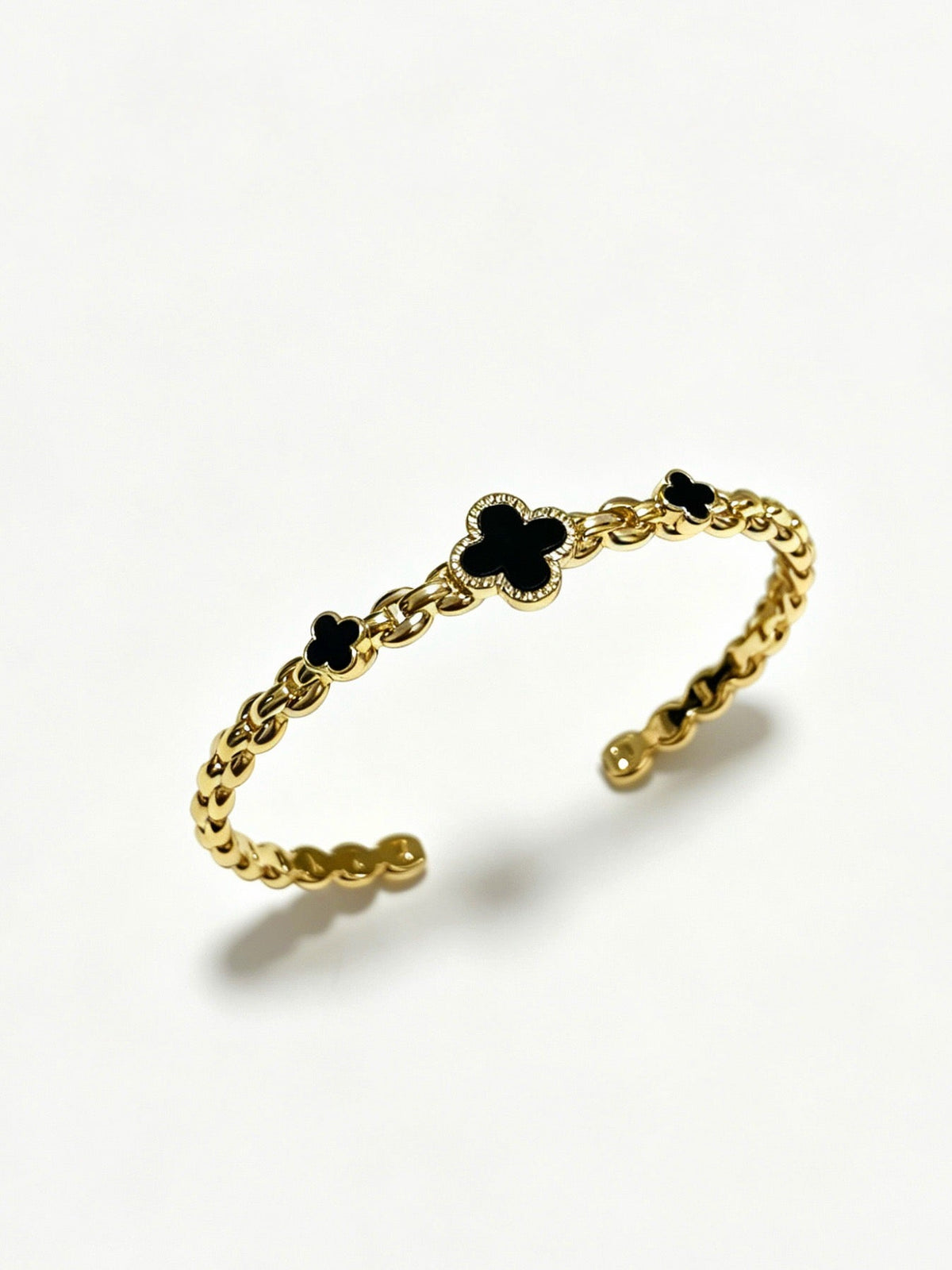 ¡®Veyra Jewelry¡¯Vintage Alhambra 3‑Flower Open Cuff, Black Onyx Gold‑Tone Chain Bangle