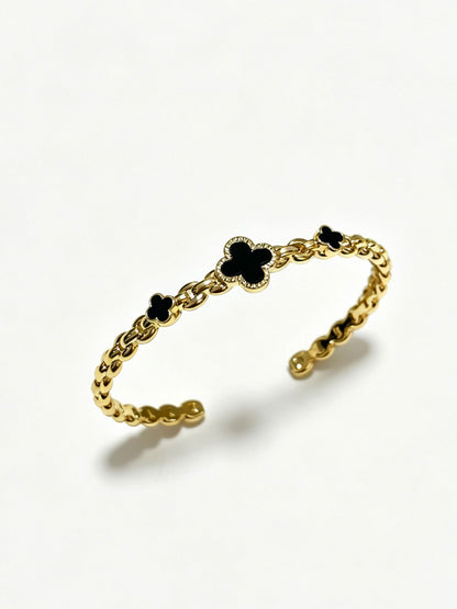 ¡®Veyra Jewelry¡¯Vintage Alhambra 3‑Flower Open Cuff, Black Onyx Gold‑Tone Chain Bangle